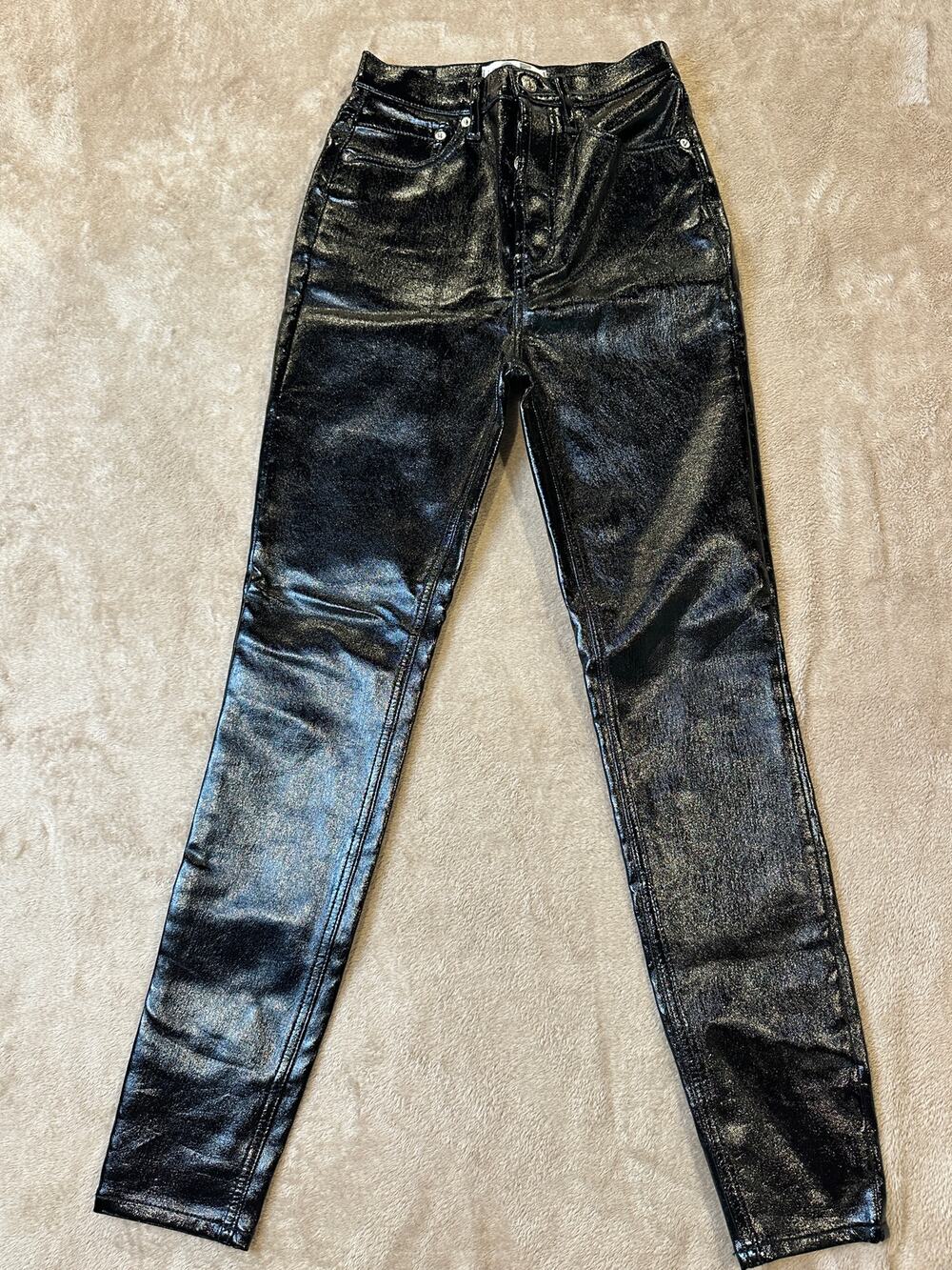 We The Free by Free People Black Glossy Coated High Rise Skinny Jeans NWOT